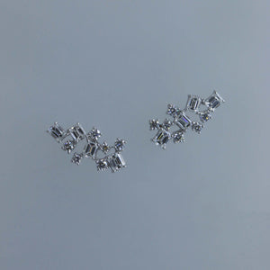 Emerald and Round Diamond Ear Crawlers