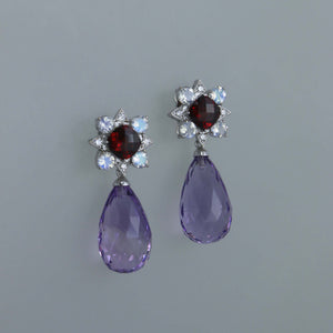 Garnet, Moonstone and Amethyst Briolette Earrings