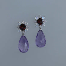 Load image into Gallery viewer, Garnet, Moonstone and Amethyst Briolette Earrings
