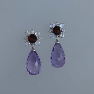 Garnet, Moonstone and Amethyst Briolette Earrings