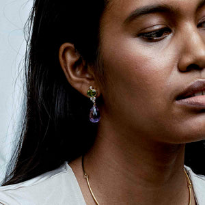 Garnet, Moonstone and Amethyst Briolette Earrings