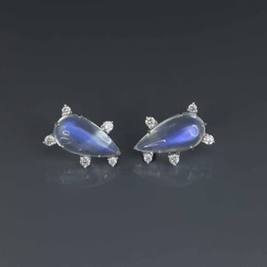 Rare Blue Moonstone Pear Cabochon Earrings