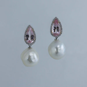 Morganite and South Sea Pearl Danglers