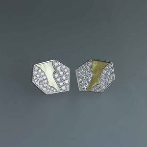 Champagne Mother of Pearl and Diamond Curve Earrings