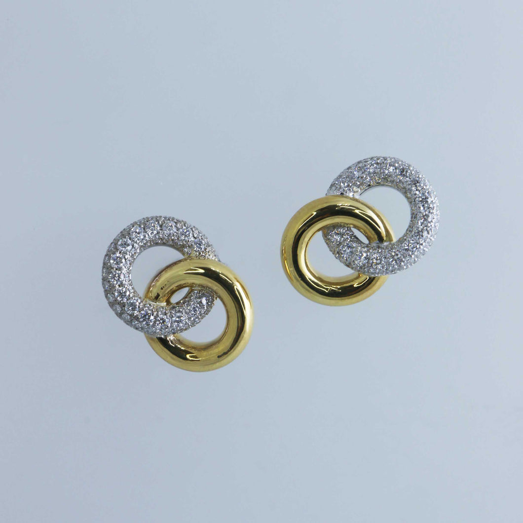 Deco Diamond Pave and Gold Link Earrings