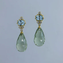 Load image into Gallery viewer, Blue Topaz and Green Amethyst Briolette Earrings
