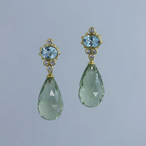 Blue Topaz and Green Amethyst Briolette Earrings