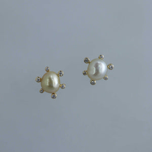Champagne and Peach Keshi Satellite Earrings