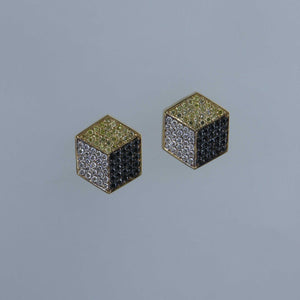 Cube Tricolor Diamond Pave Earrings