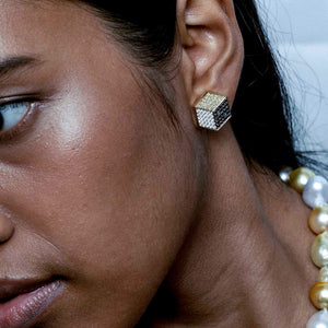 Cube Tricolor Diamond Pave Earrings