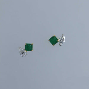 Zambian Emerald and Pear and Marquise Diamonds Toi et Moi Studs