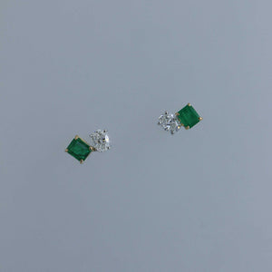Zambian Emerald and Oval Diamond Toi et Moi Earrings