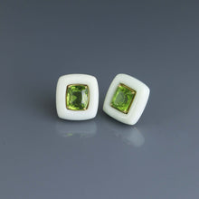 Load image into Gallery viewer, Olivine Peridot Earrings with Chrysoprase Frame
