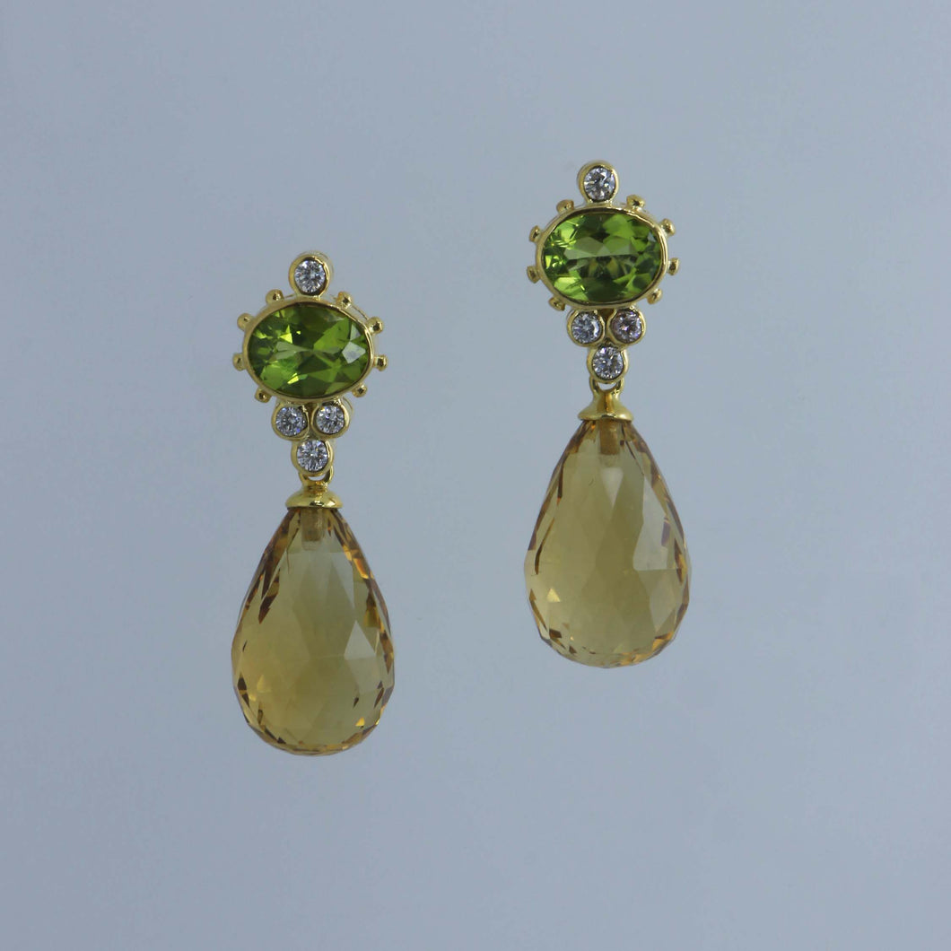 Peridot and Citrine Briolette Danglers
