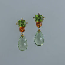 Load image into Gallery viewer, Peridot, Mandarin Garnet and Green Amethyst Briolette Earrings
