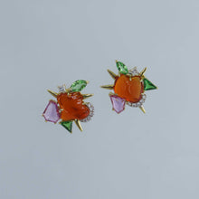 Load image into Gallery viewer, Fire Opal and Pink Sapphire Shard Earrings
