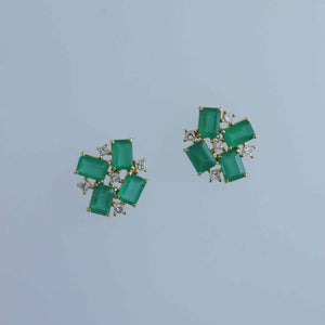 Zambian Emerald and Princess Cut Diamond Fragment Earrings