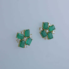 Load image into Gallery viewer, Zambian Emerald and Princess Cut Diamond Fragment Earrings
