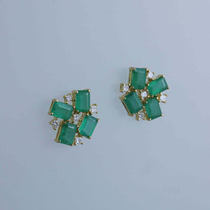 Zambian Emerald and Princess Cut Diamond Fragment Earrings