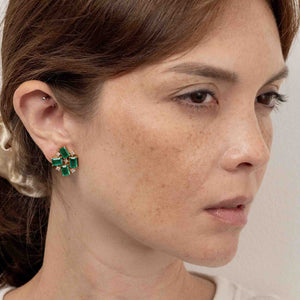 Zambian Emerald and Princess Cut Diamond Fragment Earrings