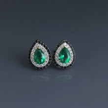Load image into Gallery viewer, Fine Zambian Emerald Pear Concentric Earrings

