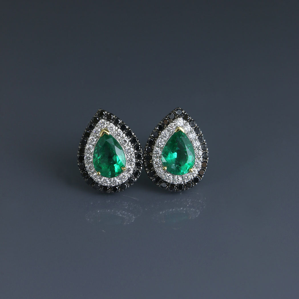 Fine Zambian Emerald Pear Concentric Earrings