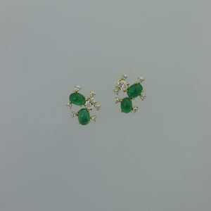 Mismatched Zambian Emerald and Diamond Succulent Earrings