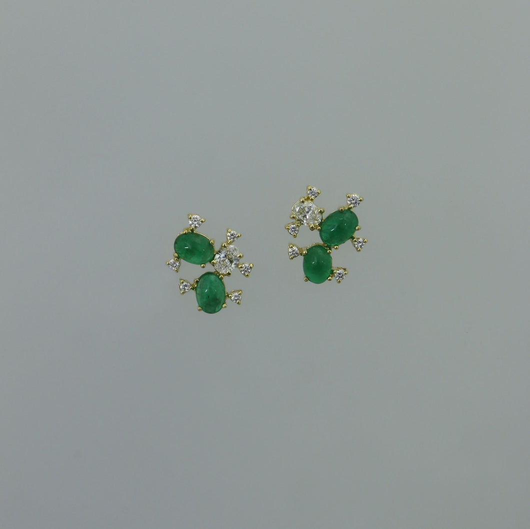 Mismatched Zambian Emerald and Diamond Succulent Earrings