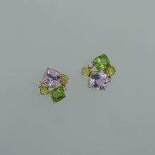Load image into Gallery viewer, Mismatched Kunzite, Peridot and Yellow Sapphire Earrings
