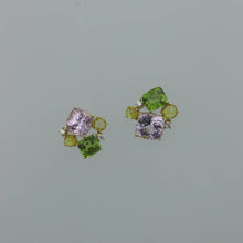 Load image into Gallery viewer, Mismatched Kunzite, Peridot and Yellow Sapphire Earrings

