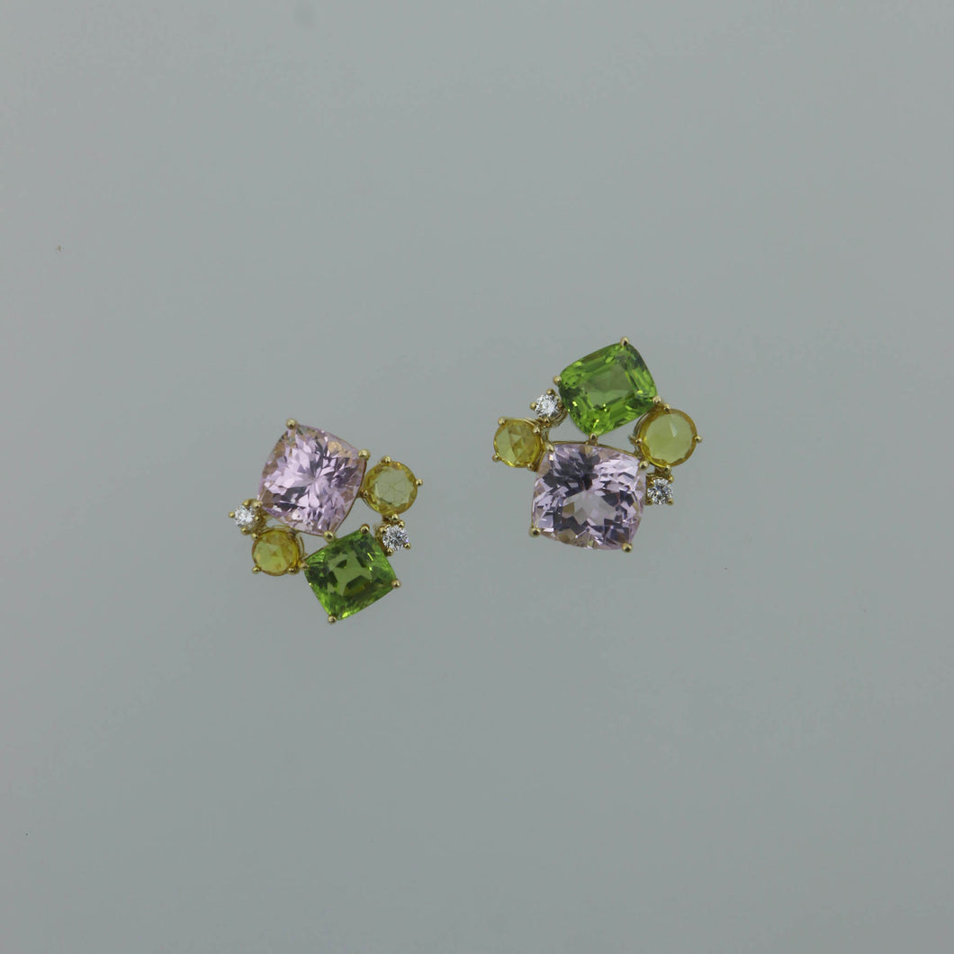 Mismatched Kunzite, Peridot and Yellow Sapphire Earrings