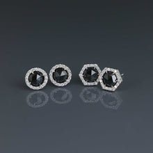 Load image into Gallery viewer, Hex Black and White Diamond Stud Earrings
