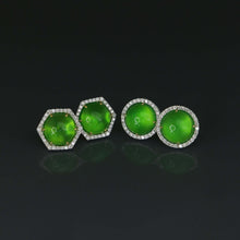 Load image into Gallery viewer, Hex Jadeite Jade and Diamond Stud Earrings
