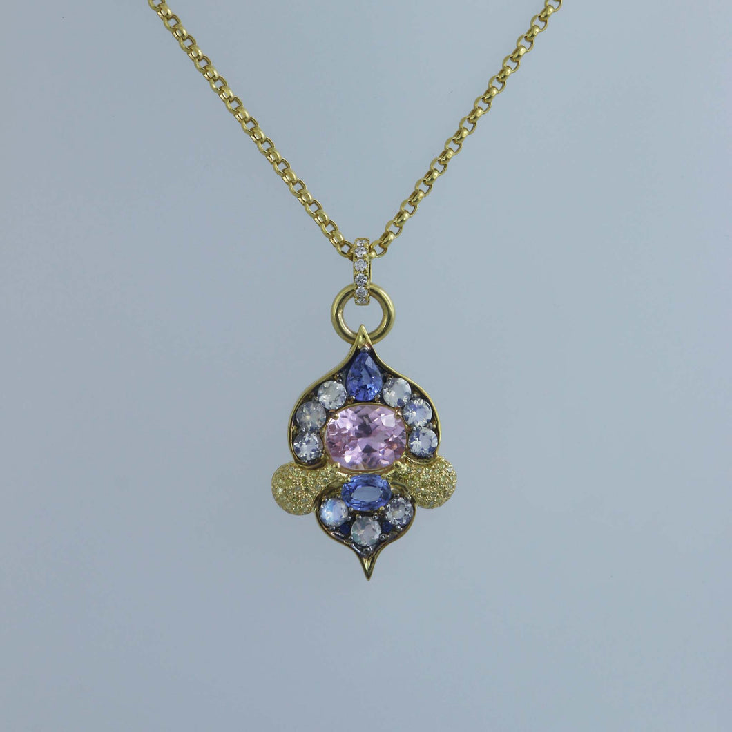 Arabesque Pendant in Kunzite, Moonstones and Sapphires