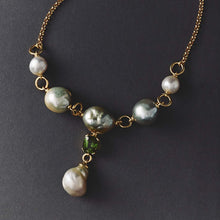 Load image into Gallery viewer, Baroque Champagne and Peridot Drop Chain Necklace
