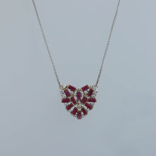 Load image into Gallery viewer, Burmese Ruby Baguette and Diamond Fragment Heart Necklace
