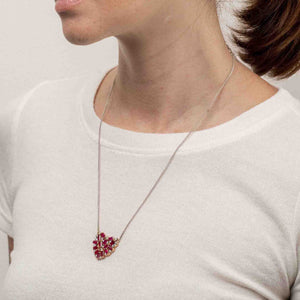 Burmese Ruby Baguette and Diamond Fragment Heart Necklace