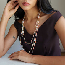 Load image into Gallery viewer, Coral Flower and Pearl Rosary Necklace Rope Length
