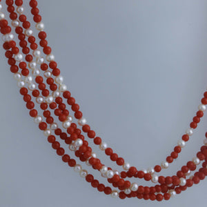 Multi Strand Sardinian Coral and Pearl Ellipse Necklace