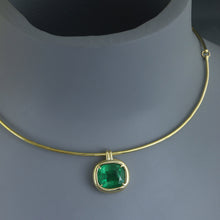 Load image into Gallery viewer, Zambian Emerald Dome Bezel Necklace
