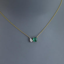 Load image into Gallery viewer, Asscher Cut Zambian Emerald and Pear Diamond Toi et Moi Pendant
