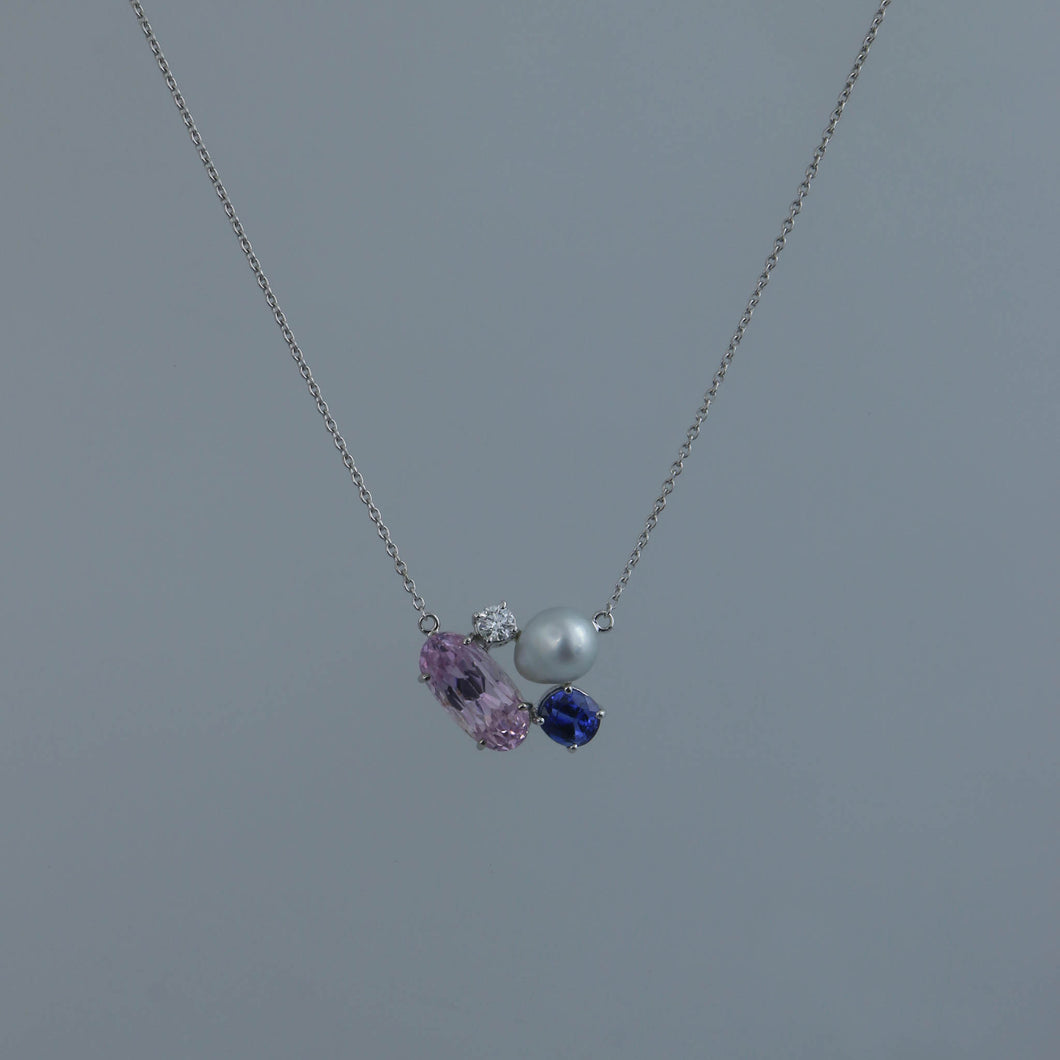 Kunzite and Ceylon Sapphire Zen Necklace