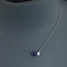 Load image into Gallery viewer, Royal Blue Sapphire and Pear Diamond Toi et Moi Necklace
