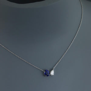 Royal Blue Sapphire and Pear Diamond Toi et Moi Necklace