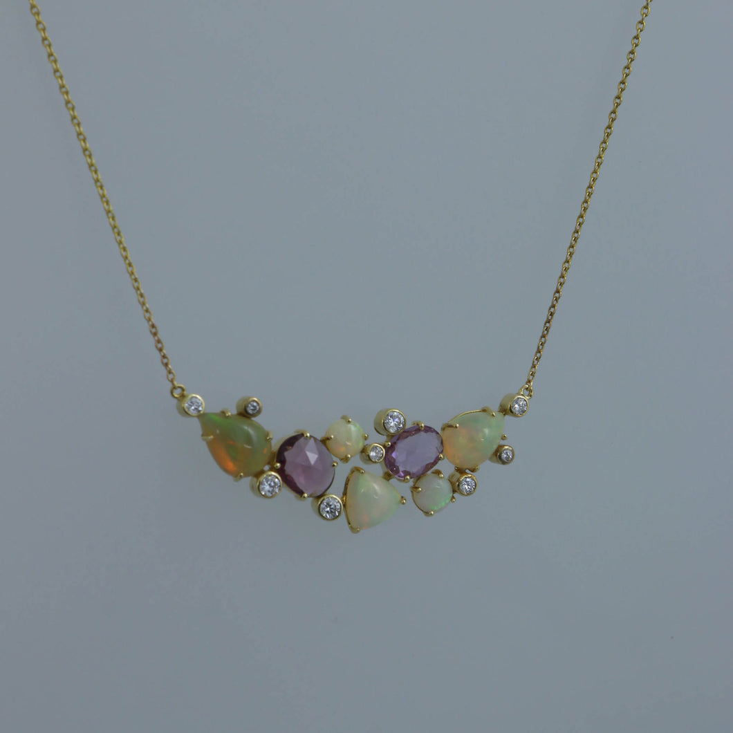 Ethiopian Opal and Rose Cut Pink Sapphire Zen Necklace