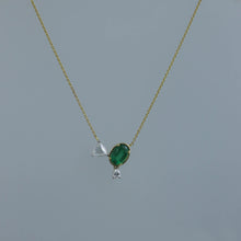 Load image into Gallery viewer, Oval Zambian Emerald and Trilliant Rose Cut Diamond Zen Necklace
