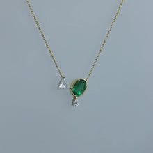 Load image into Gallery viewer, Oval Zambian Emerald and Trilliant Rose Cut Diamond Zen Necklace
