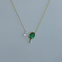 Load image into Gallery viewer, Oval Zambian Emerald and Trilliant Rose Cut Diamond Zen Necklace

