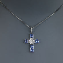Load image into Gallery viewer, Asscher Cut Blue Sapphire Cross Pendant
