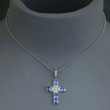 Load image into Gallery viewer, Asscher Cut Blue Sapphire Cross Pendant

